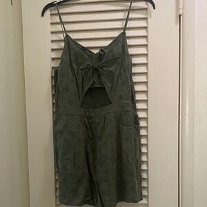 aerie Olive Green Eyelet Tie-Front Romper